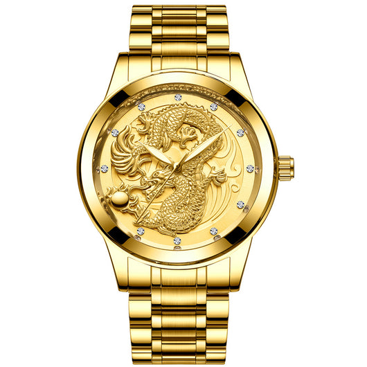 Reloj de Pareja Dragón y Fénix en Oro Amarillo, Cuarzo y Acero - Image 25
