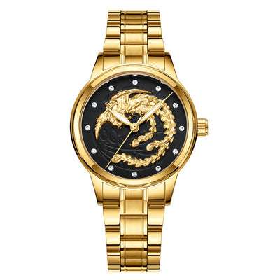 Reloj de Pareja Dragón y Fénix en Oro Amarillo, Cuarzo y Acero - Image 26