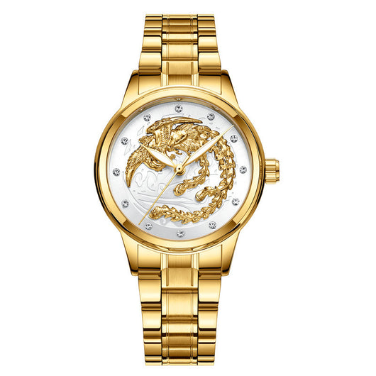 Reloj de Pareja Dragón y Fénix en Oro Amarillo, Cuarzo y Acero - Image 27