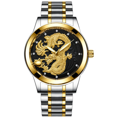 Reloj de Pareja Dragón y Fénix en Oro Amarillo, Cuarzo y Acero - Image 5