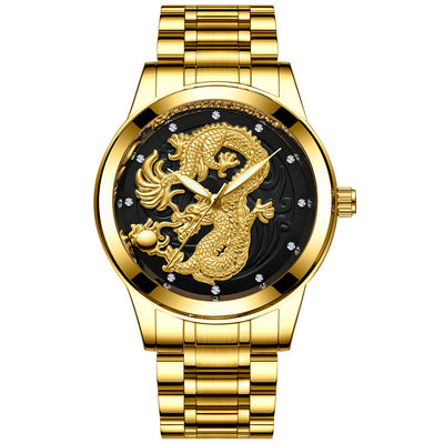 Reloj de Pareja Dragón y Fénix en Oro Amarillo, Cuarzo y Acero - Image 2