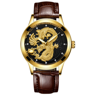 Reloj de Pareja Dragón y Fénix en Oro Amarillo, Cuarzo y Acero - Image 8