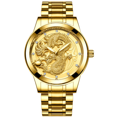 Reloj de Pareja Dragón y Fénix en Oro Amarillo, Cuarzo y Acero