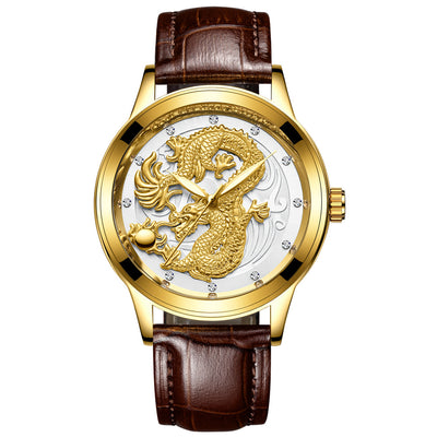 Reloj de Pareja Dragón y Fénix en Oro Amarillo, Cuarzo y Acero - Image 9