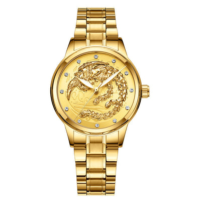 Reloj de Pareja Dragón y Fénix en Oro Amarillo, Cuarzo y Acero - Image 10