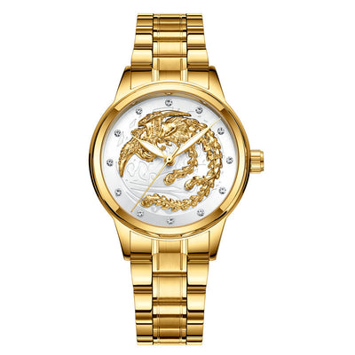 Reloj de Pareja Dragón y Fénix en Oro Amarillo, Cuarzo y Acero - Image 12