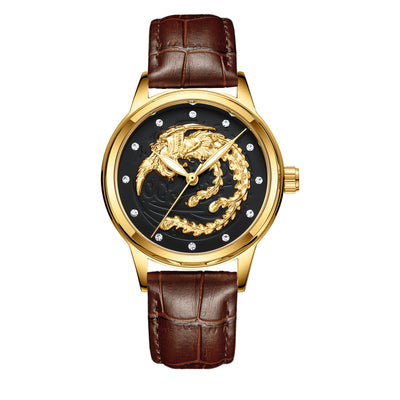 Reloj de Pareja Dragón y Fénix en Oro Amarillo, Cuarzo y Acero - Image 14