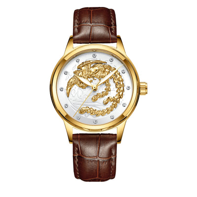 Reloj de Pareja Dragón y Fénix en Oro Amarillo, Cuarzo y Acero - Image 15