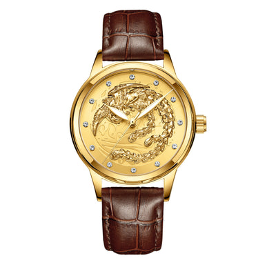 Reloj de Pareja Dragón y Fénix en Oro Amarillo, Cuarzo y Acero - Image 7