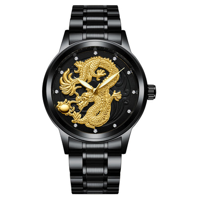Reloj de Pareja Dragón y Fénix en Oro Amarillo, Cuarzo y Acero - Image 16
