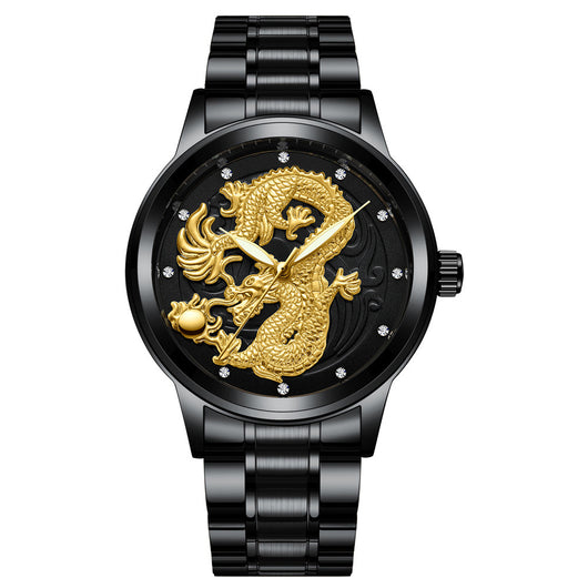 Reloj de Pareja Dragón y Fénix en Oro Amarillo, Cuarzo y Acero - Image 16