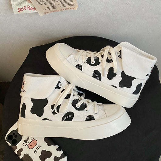 Zapatillas Altas de Lona para Niñas con Estampado de Manchas de Vaca - Image 10