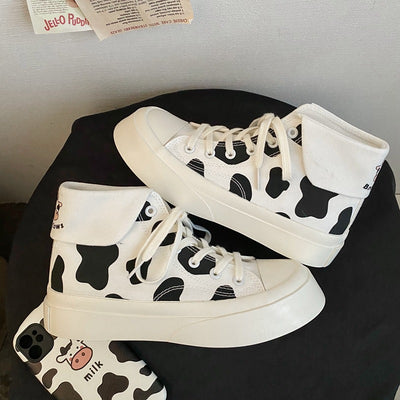 Zapatillas Altas de Lona para Niñas con Estampado de Manchas de Vaca - Image 3
