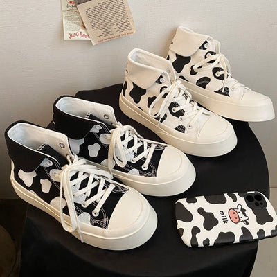 Zapatillas Altas de Lona para Niñas con Estampado de Manchas de Vaca - Image 5