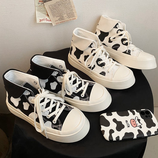 Zapatillas Altas de Lona para Niñas con Estampado de Manchas de Vaca - Image 5