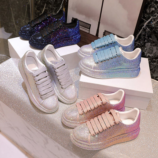 Zapatillas Deportivas Blancas para Mujer con Detalles de Cristal Brillante