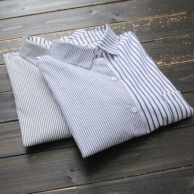 Blusa de Algodón con Bajo Irregular y Rayas Literarias - Image 4