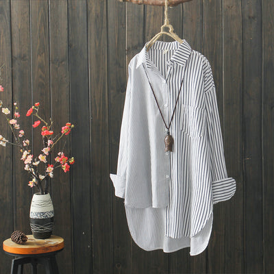 Blusa de Algodón con Bajo Irregular y Rayas Literarias - Image 2