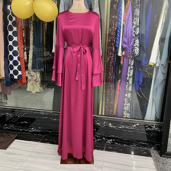 Bata Larga Talla Grande Color Sólido con Mangas Acampanadas Dobles