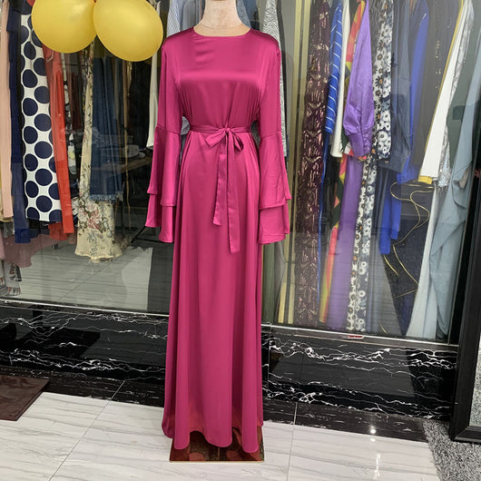 Bata Larga Talla Grande Color Sólido con Mangas Acampanadas Dobles