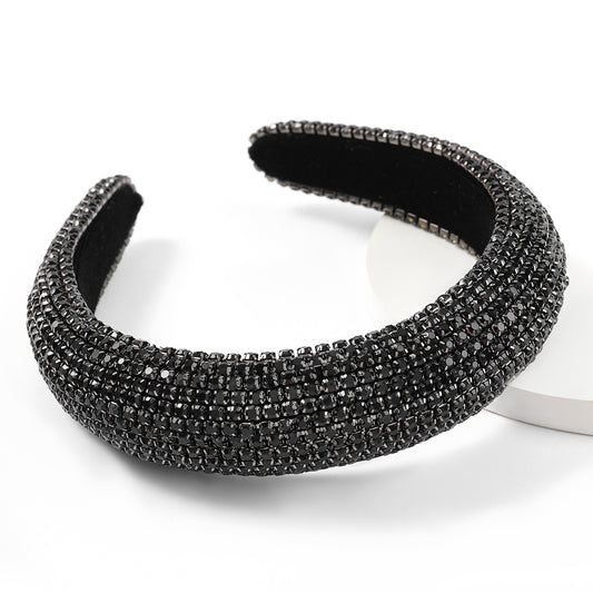 Diadema de Diamantes y Strass Brillante Ancha con Base de Esponja para Mujer