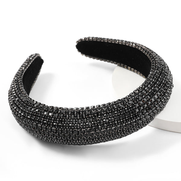 Diadema de Diamantes y Strass Brillante Ancha con Base de Esponja para Mujer