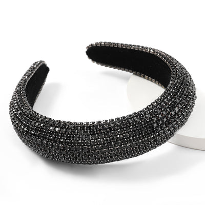 Diadema de Diamantes y Strass Brillante Ancha con Base de Esponja para Mujer