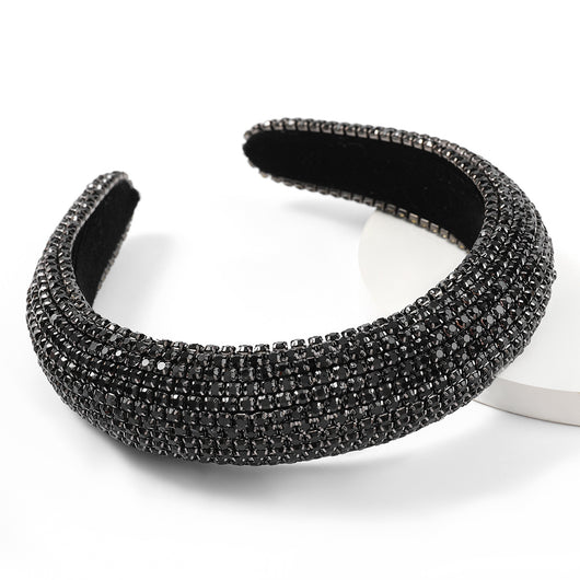 Diadema de Diamantes y Strass Brillante Ancha con Base de Esponja para Mujer