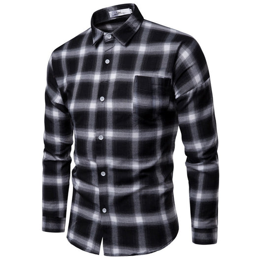Camisa de Cuadros Coreana Clásica de Manga Larga para Hombre - Image 4
