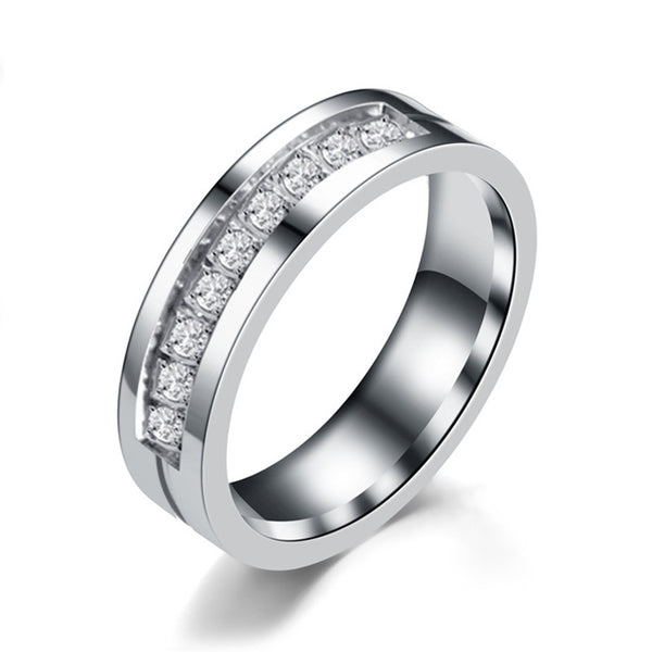 Anillo de Acero Titanio para Parejas con Circón - Diseño Minimalista