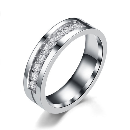 Anillo de Acero Titanio para Parejas con Circón - Diseño Minimalista