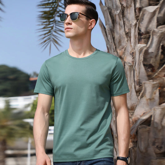 Camiseta de Algodón Manga Corta para Hombre - Colores Sólidos