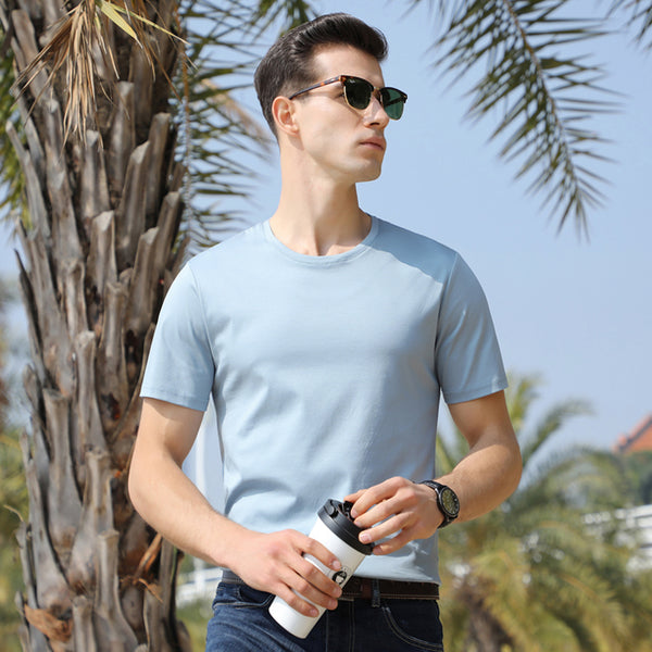 Camiseta de Algodón Manga Corta para Hombre - Colores Sólidos - Image 4