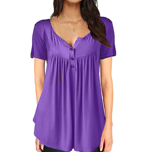 Blusa Suelta con Pliegues y Botones - Camiseta Manga Corta Mujer - Image 23