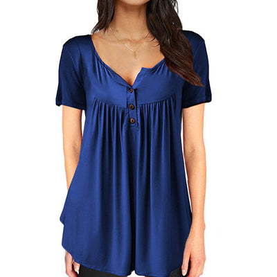 Blusa Suelta con Pliegues y Botones - Camiseta Manga Corta Mujer - Image 22