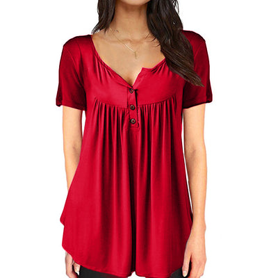 Blusa Suelta con Pliegues y Botones - Camiseta Manga Corta Mujer - Image 20