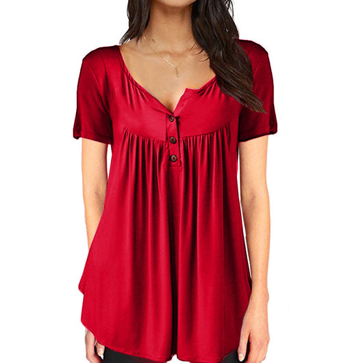 Blusa Suelta con Pliegues y Botones - Camiseta Manga Corta Mujer - Image 20