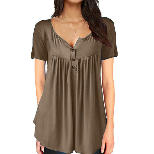 Blusa Suelta con Pliegues y Botones - Camiseta Manga Corta Mujer - Image 21