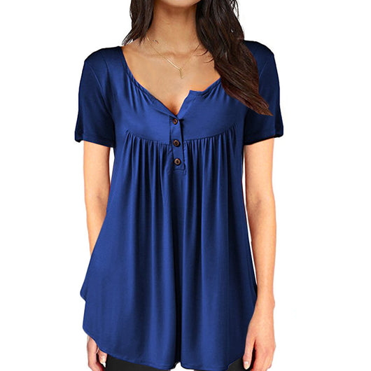 Blusa Suelta con Pliegues y Botones - Camiseta Manga Corta Mujer - Image 6