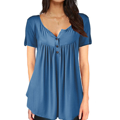Blusa Suelta con Pliegues y Botones - Camiseta Manga Corta Mujer - Image 9