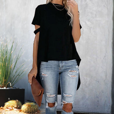 Camiseta Suelta de Cuello Redondo con Diseño Irregular para Mujer - Image 11