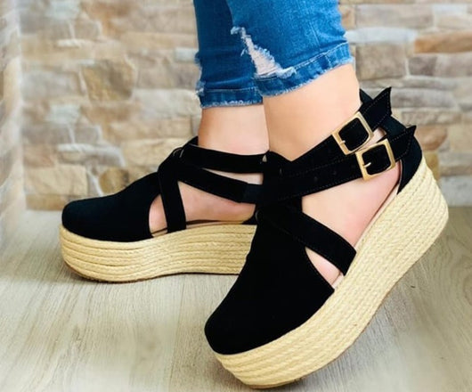 Sandalias Cómodas con Cuña Baja y Punta Redonda para Mujer