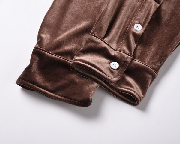 Camisa de Terciopelo Dorado Estilo Alta Moda Europea