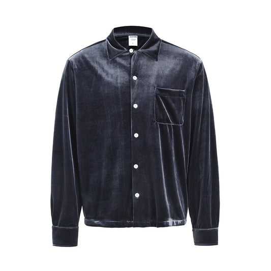 Camisa de Terciopelo Dorado Estilo Alta Moda Europea