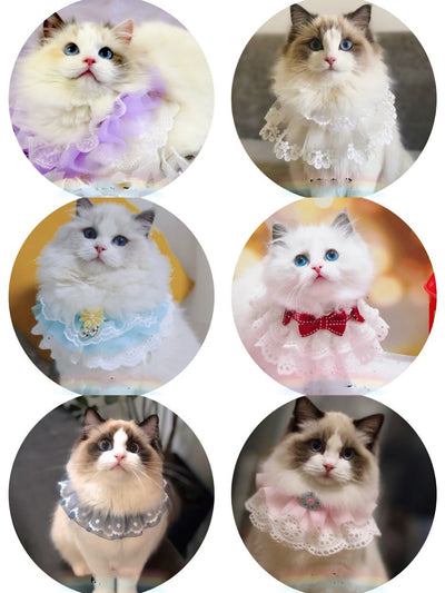 Pañuelo Babero para Mascotas con Collar Bandana, Diseño Encaje y Moño con Campana - Image 13