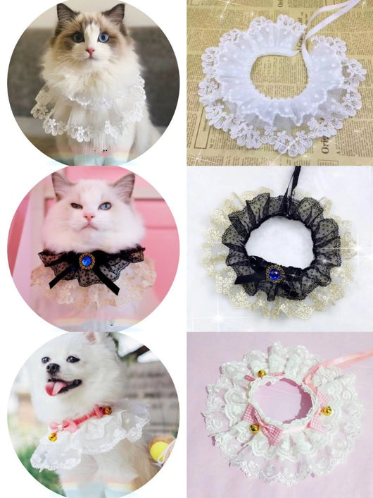 Pañuelo Babero para Mascotas con Collar Bandana, Diseño Encaje y Moño con Campana - Image 15