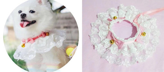 Pañuelo Babero para Mascotas con Collar Bandana, Diseño Encaje y Moño con Campana - Image 4
