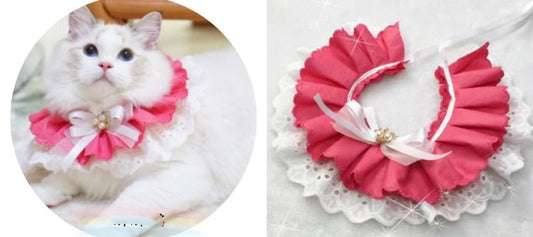 Pañuelo Babero para Mascotas con Collar Bandana, Diseño Encaje y Moño con Campana