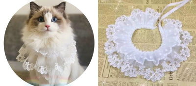 Pañuelo Babero para Mascotas con Collar Bandana, Diseño Encaje y Moño con Campana - Image 3