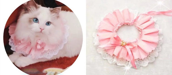 Pañuelo Babero para Mascotas con Collar Bandana, Diseño Encaje y Moño con Campana
